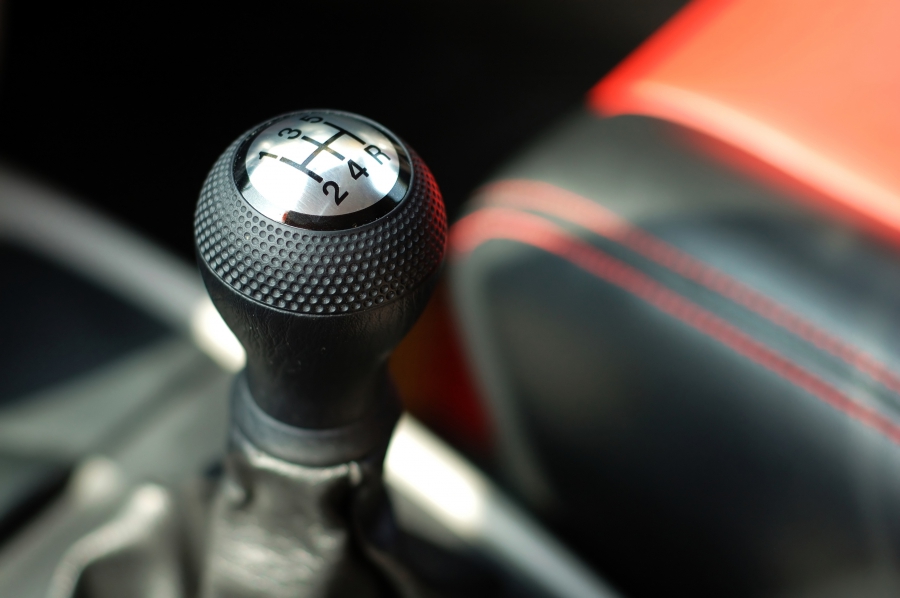 Close up of a manual car shift knob