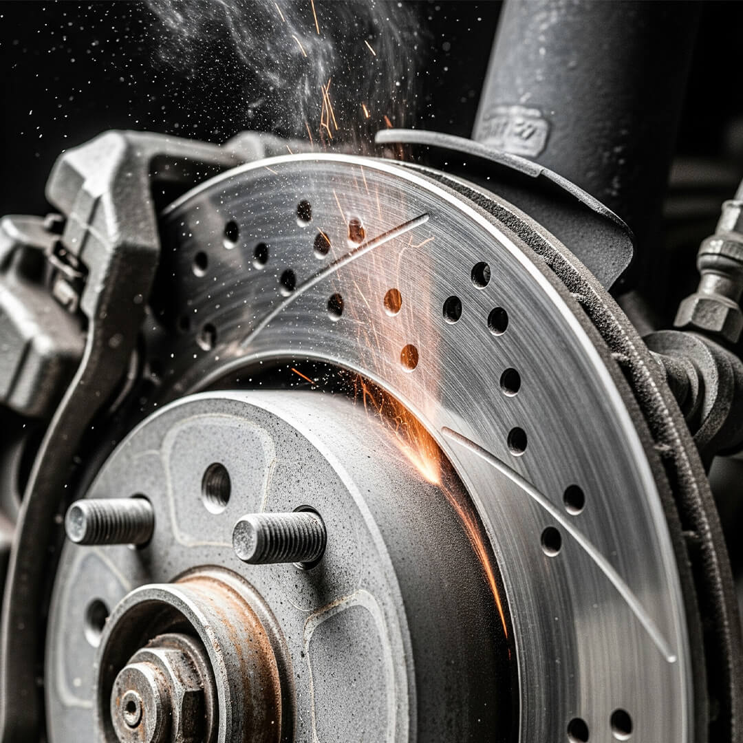 A high-pitched screeching noise is being produced by brake pads