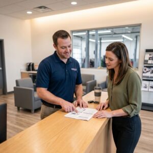 A car mechanic providing honest feedback to a customer